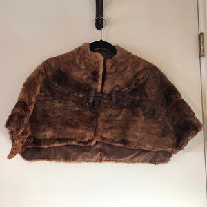 Italian Vintage REAL Mink Brown Cape with Embroidered clasp